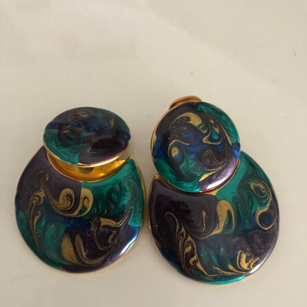 Colorful vintage clip on earrings